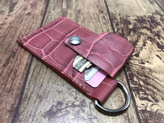 Rusty red leather minimalist keychain card wallet