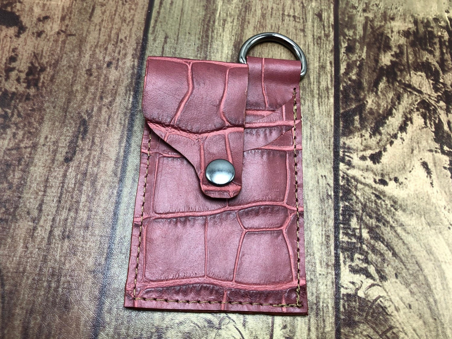 Rusty red leather minimalist keychain card wallet