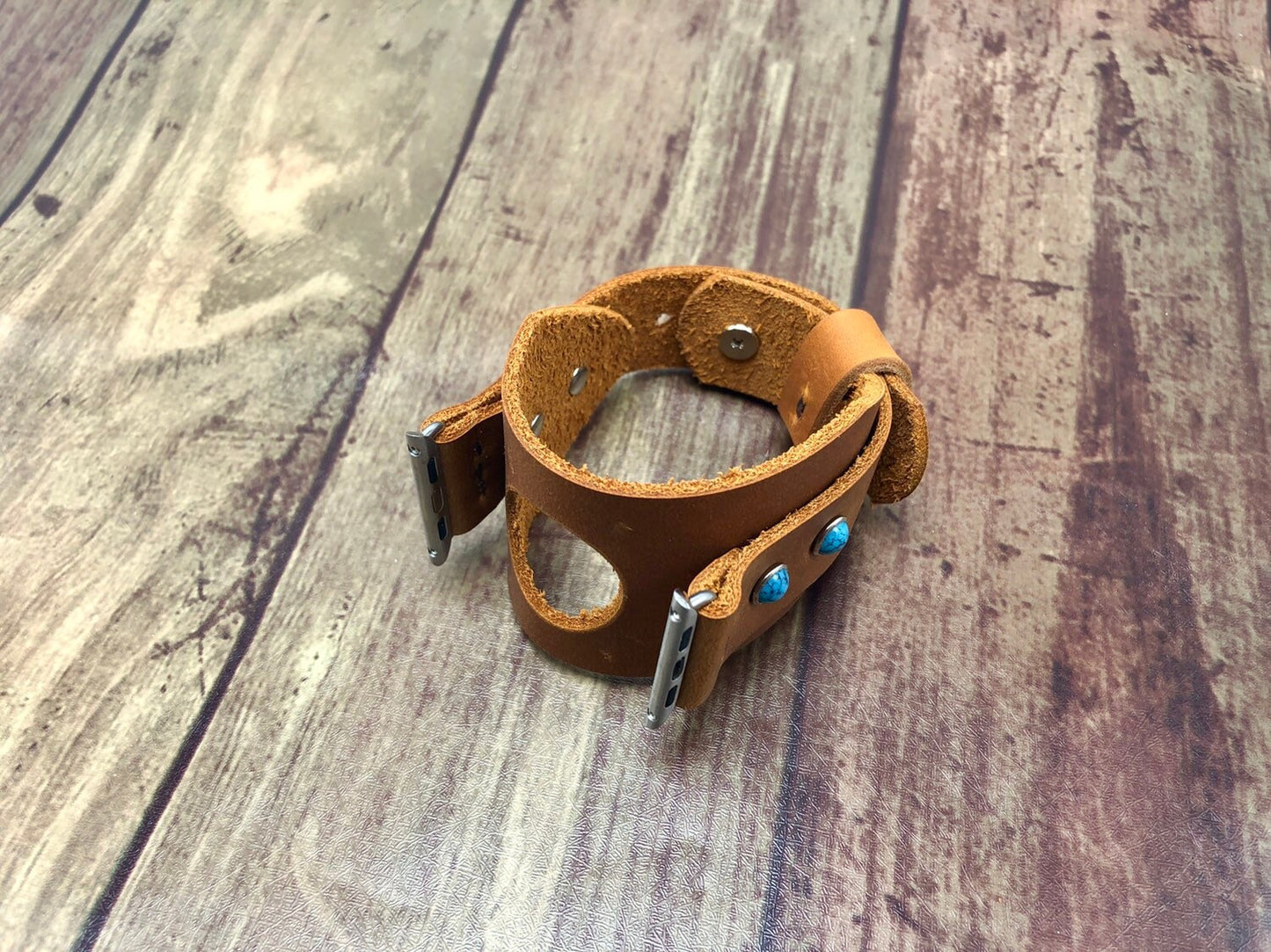 42/44/45MM Apple Watch cuff band | Turquoise Accents | high end leather watch band