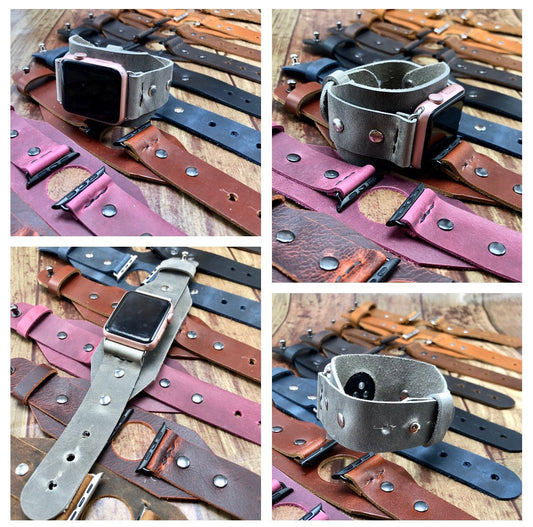 42/44/45mm Personalizable Apple Watch cuff band | high end leather watch band