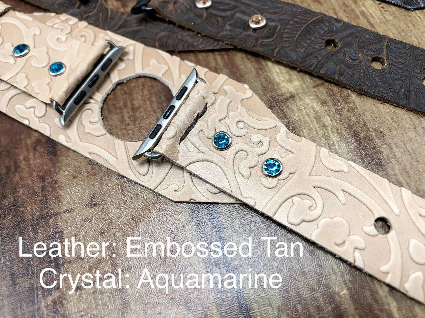 38/40/41 Custom apple watch strap cuff with crystal accents  | Highend leather watch band